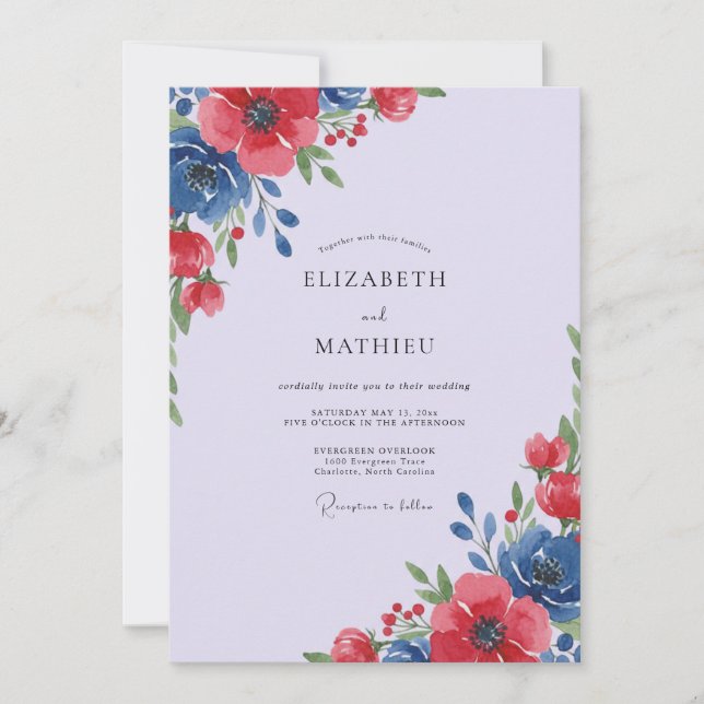 Invitación Boda con Pétalo Cobalto de Borgoña (Anverso)