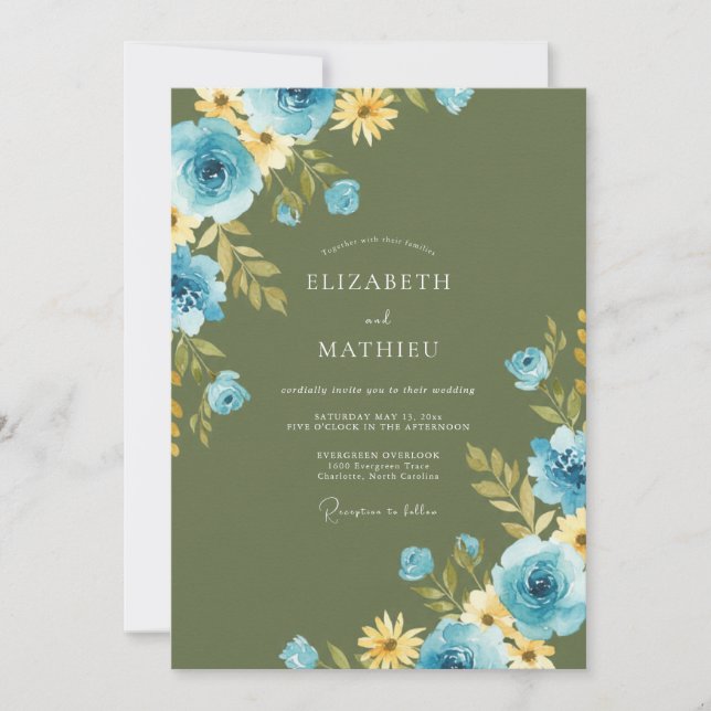 Invitación Boda con Pétalo de Aciano Oliva (Anverso)