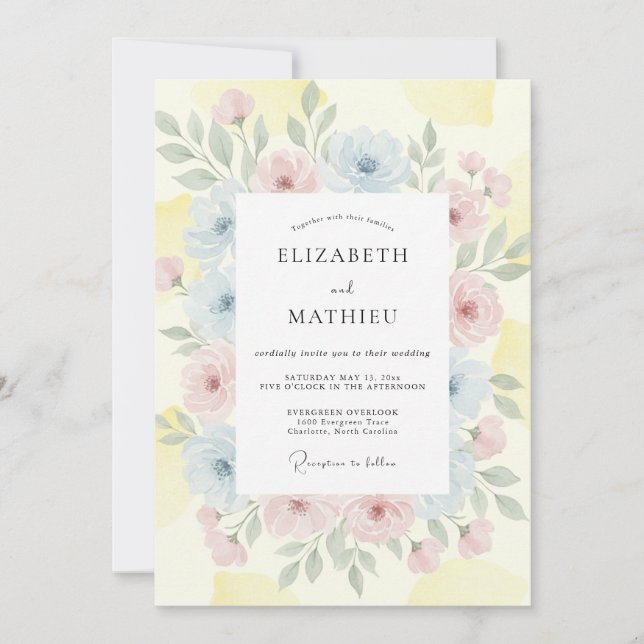 Invitación Boda con Pétalo de Amarillo Pastel (Anverso)