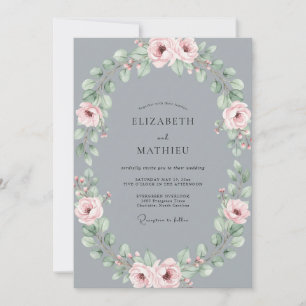 Invitación Boda con Pétalo de Blush Suave Pizarra