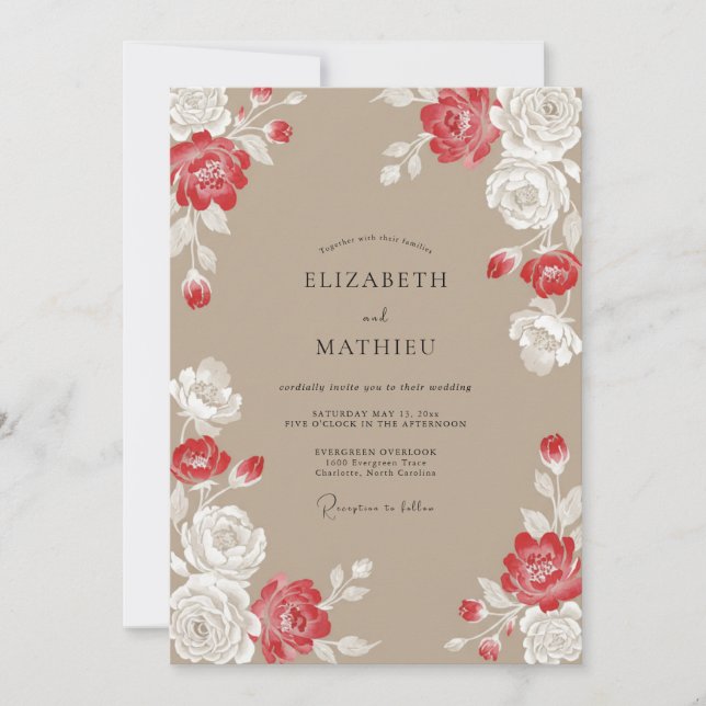 Invitación Boda con Pétalo de Carmesí Taupe (Anverso)