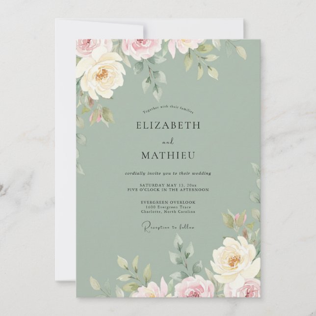 Invitación Boda con Pétalo de Celadón Silenciado (Anverso)