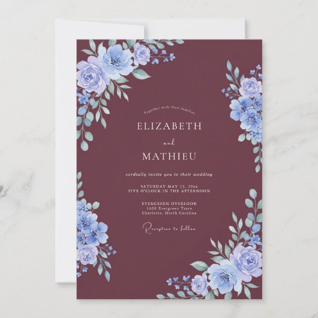 Invitación Boda con Pétalo de Centaurea Ciruela (Anverso)