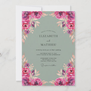 Invitación Boda con Pétalo de Ciruela Magenta