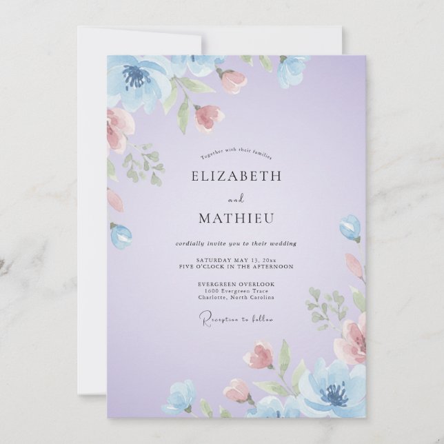 Invitación Boda con Pétalo de Coral Lavanda (Anverso)