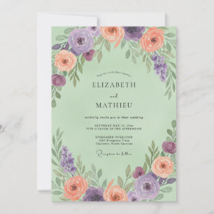 Invitación Boda con Pétalo de Coral Lavanda Pálido