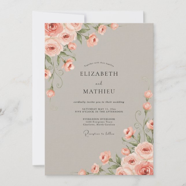 Invitación Boda con Pétalo de Coral Taupe (Anverso)