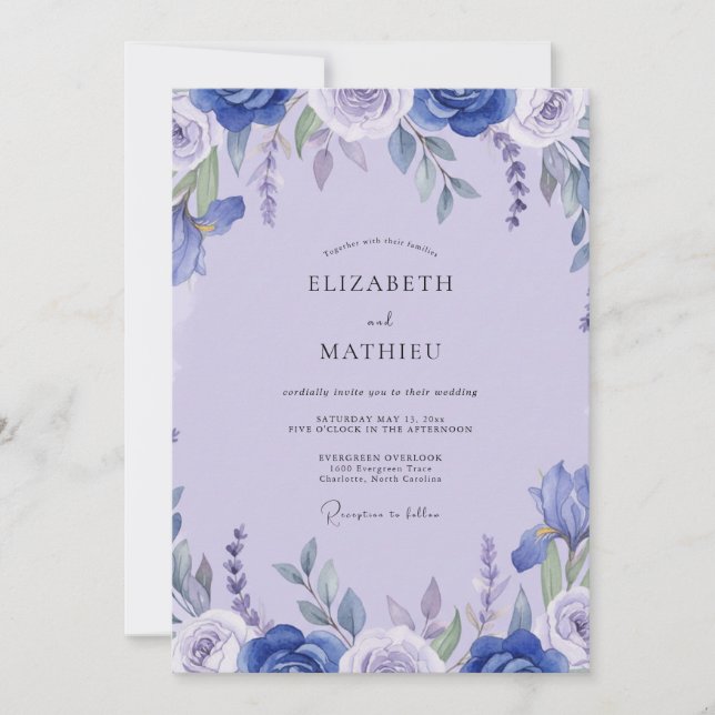 Invitación Boda con Pétalo de Lavanda Cobalto (Anverso)