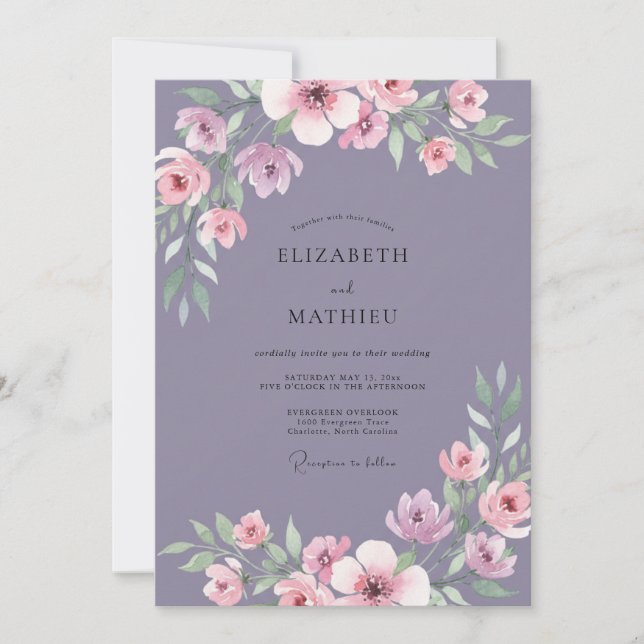 Invitación Boda con Pétalo de Lavanda Polvorienta (Anverso)