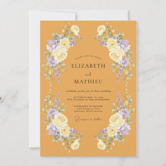 Invitación Boda con Pétalo de Lila Ámbar (Anverso)