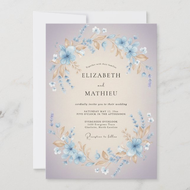 Invitación Boda con Pétalo de Lila Champagne (Anverso)