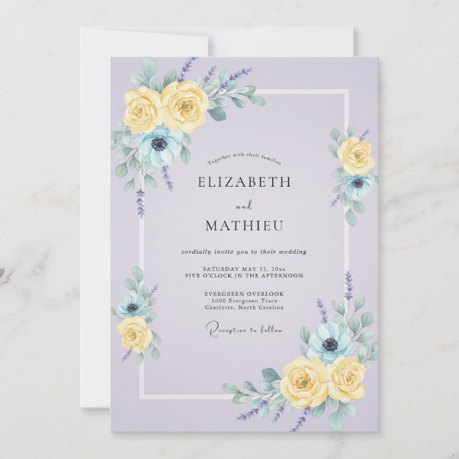 Invitación Boda con Pétalo de Lila Pálido (Anverso)