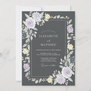 Invitación Boda con Pétalo de Lila Pálido y Carbón