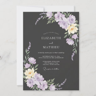 Invitación Boda con Pétalo de Lila Polvoriento Carbón
