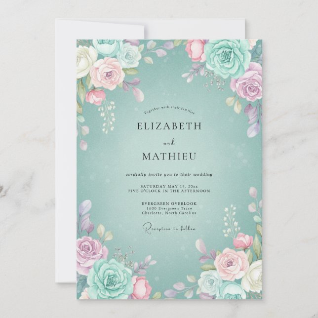 Invitación Boda con Pétalo de Lila Turquesa (Anverso)