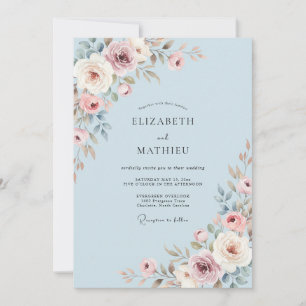 Invitación Boda con Pétalo de Malva Silenciada Periwinkle