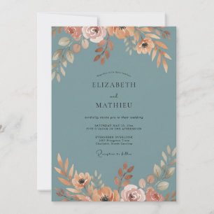 Invitación Boda con Pétalo de Melocotón Azul Pizarra