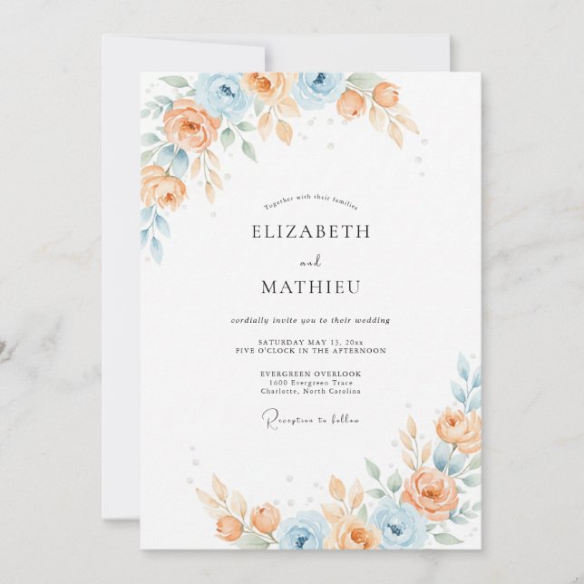 Invitación Boda con Pétalo de Melocotón Cálido Azure (Anverso)