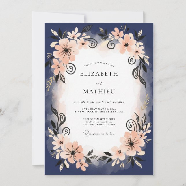 Invitación Boda con Pétalo de Melocotón Índigo (Anverso)