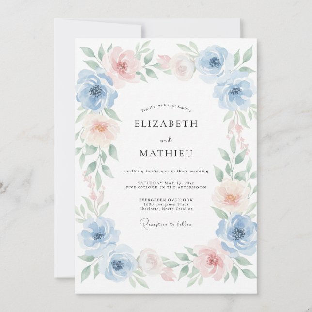 Invitación Boda con Pétalo de Melocotón Periwinkle (Anverso)
