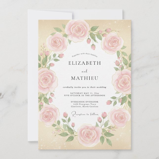 Invitación Boda con Pétalo de Melocotón Rosado (Anverso)