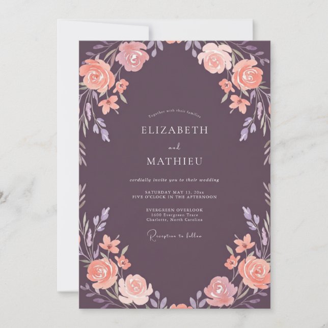 Invitación Boda con Pétalo de Melocotón Suave Ciruela (Anverso)