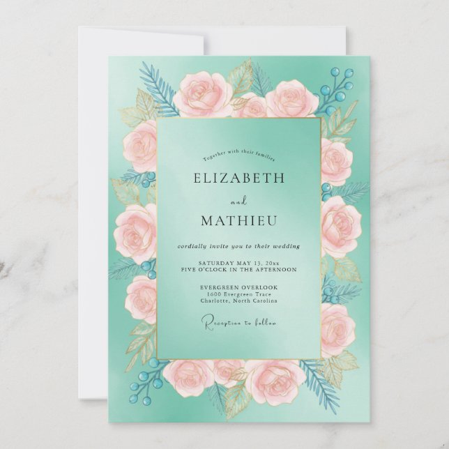 Invitación Boda con Pétalo de Melocotón Turquesa (Anverso)