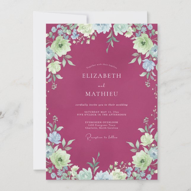 Invitación Boda con Pétalo de Menta Frambuesa (Anverso)
