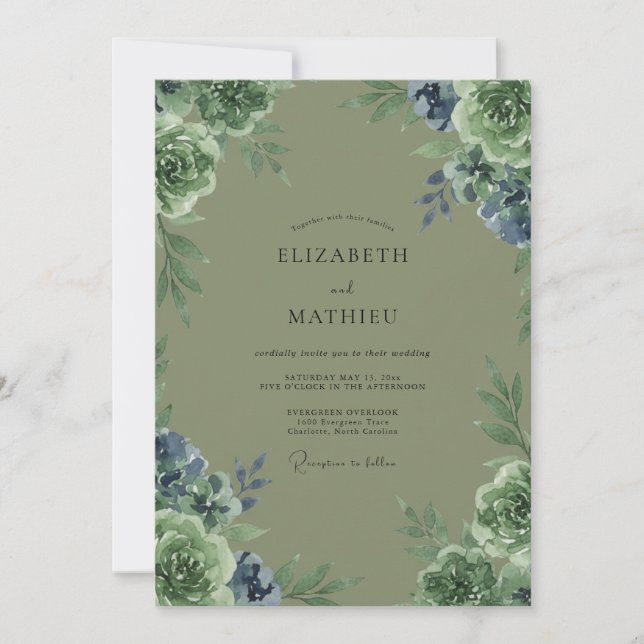 Invitación Boda con Pétalo de Oliva Periwinkle (Anverso)