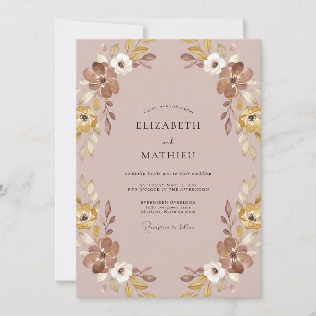 Invitación Boda con Pétalo de Oro Taupe (Anverso)