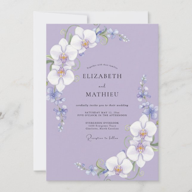 Invitación Boda con Pétalo de Orquídea Violeta (Anverso)