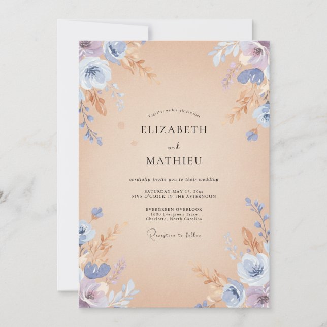 Invitación Boda con Pétalo de Periwinkle Champagne (Anverso)