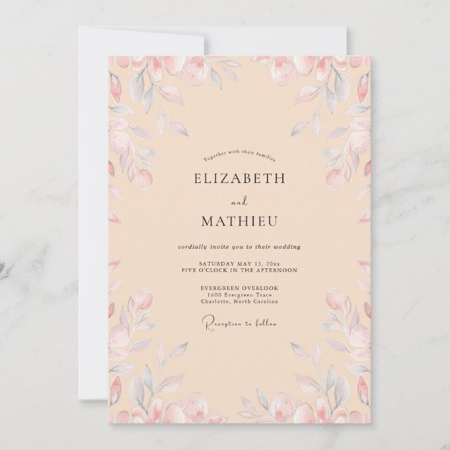 Invitación Boda con Pétalo de Periwinkle de Melocotón Suave (Anverso)