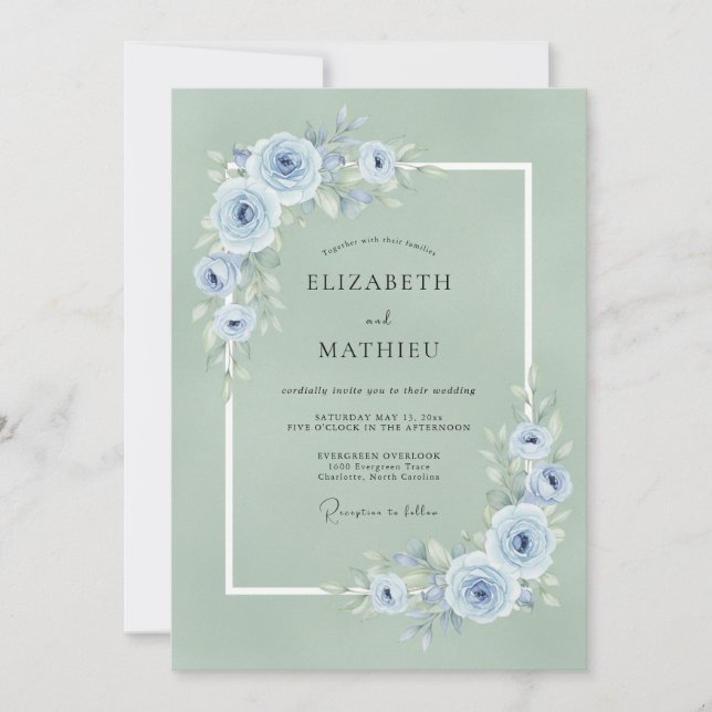 Invitación Boda con Pétalo de Periwinkle Espuma de Mar Presio (Anverso)