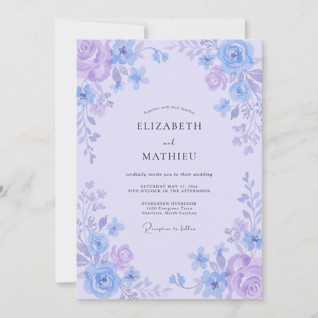 Invitación Boda con Pétalo de Periwinkle Lavanda (Anverso)