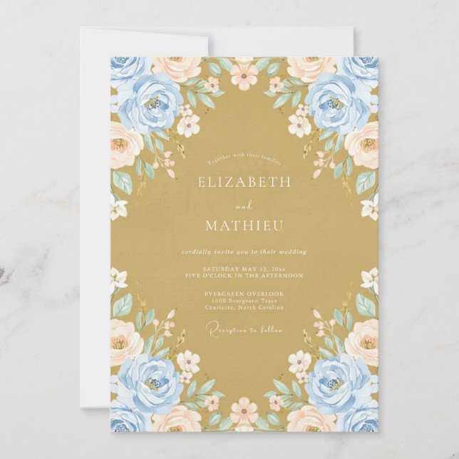 Invitación Boda con Pétalo de Periwinkle Ocra (Anverso)