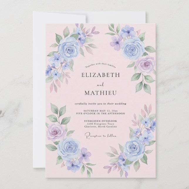 Invitación Boda con Pétalo de Periwinkle Rosa Pálido (Anverso)
