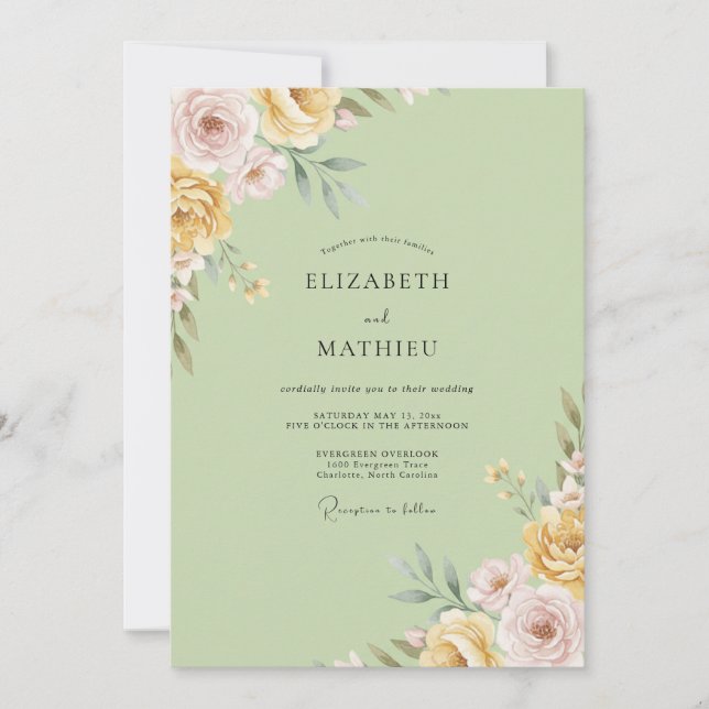 Invitación Boda con Pétalo de Pistacho Suave (Anverso)