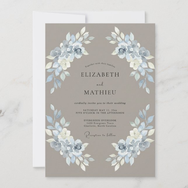 Invitación Boda con Pétalo de Pizarra Beige (Anverso)