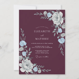 Invitación Boda con Pétalo de Plata y Ciruela