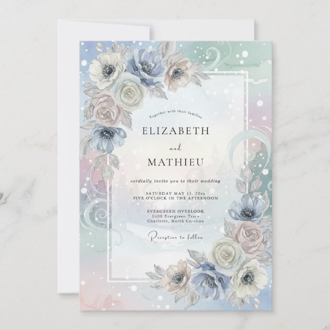 Invitación Boda con Pétalo de Plata y Periwinkle (Anverso)