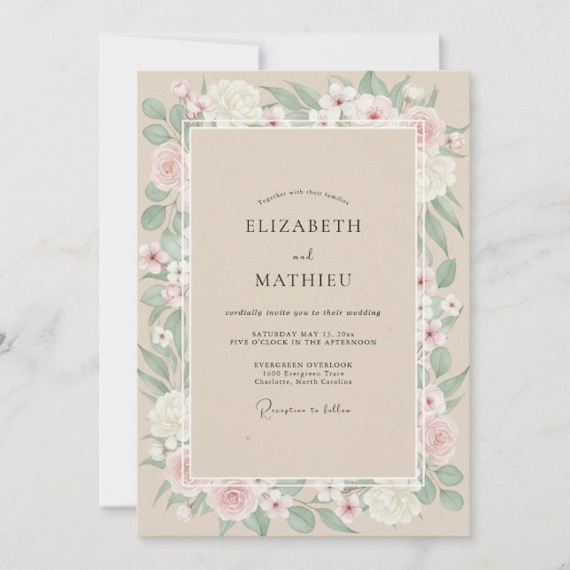 Invitación Boda con Pétalo de Rosa Champán (Anverso)