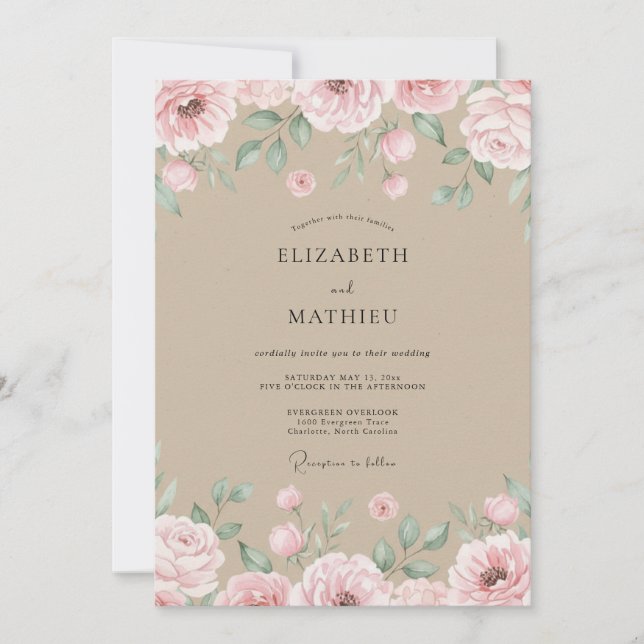 Invitación Boda con Pétalo de Rosa Champán (Anverso)