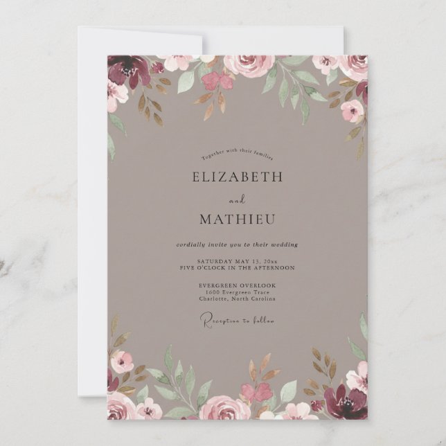 Invitación Boda con Pétalo de Rosa Muted Taupe (Anverso)