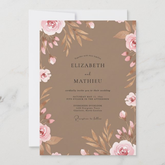 Invitación Boda con Pétalo de Rubor Taupe (Anverso)