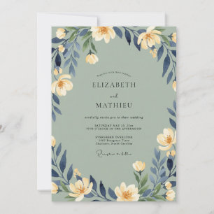 Invitación Boda con Pétalo de Té Azul Polvoriento