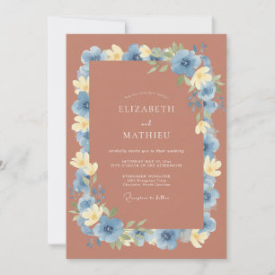 Invitación Boda con Pétalo de Terracota Azul