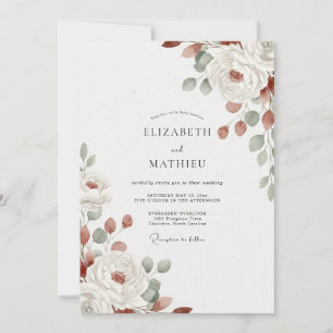 Invitación Boda con Pétalo de Terracota Grisáceo