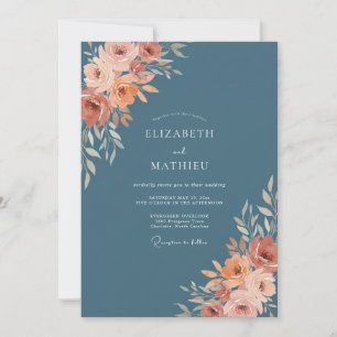 Invitación Boda con Pétalo de Terracota Suave Pizarra