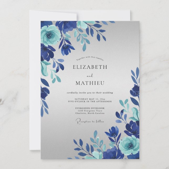 Invitación Boda con Pétalo de Turquesa Zafiro (Anverso)